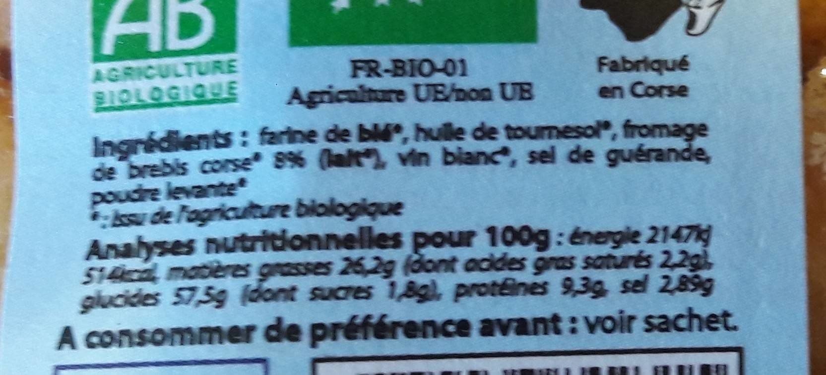 Jean-Paul Vincensini et fils Canistrelli bio à l'ancienne Salés Fromage de brebis packshot