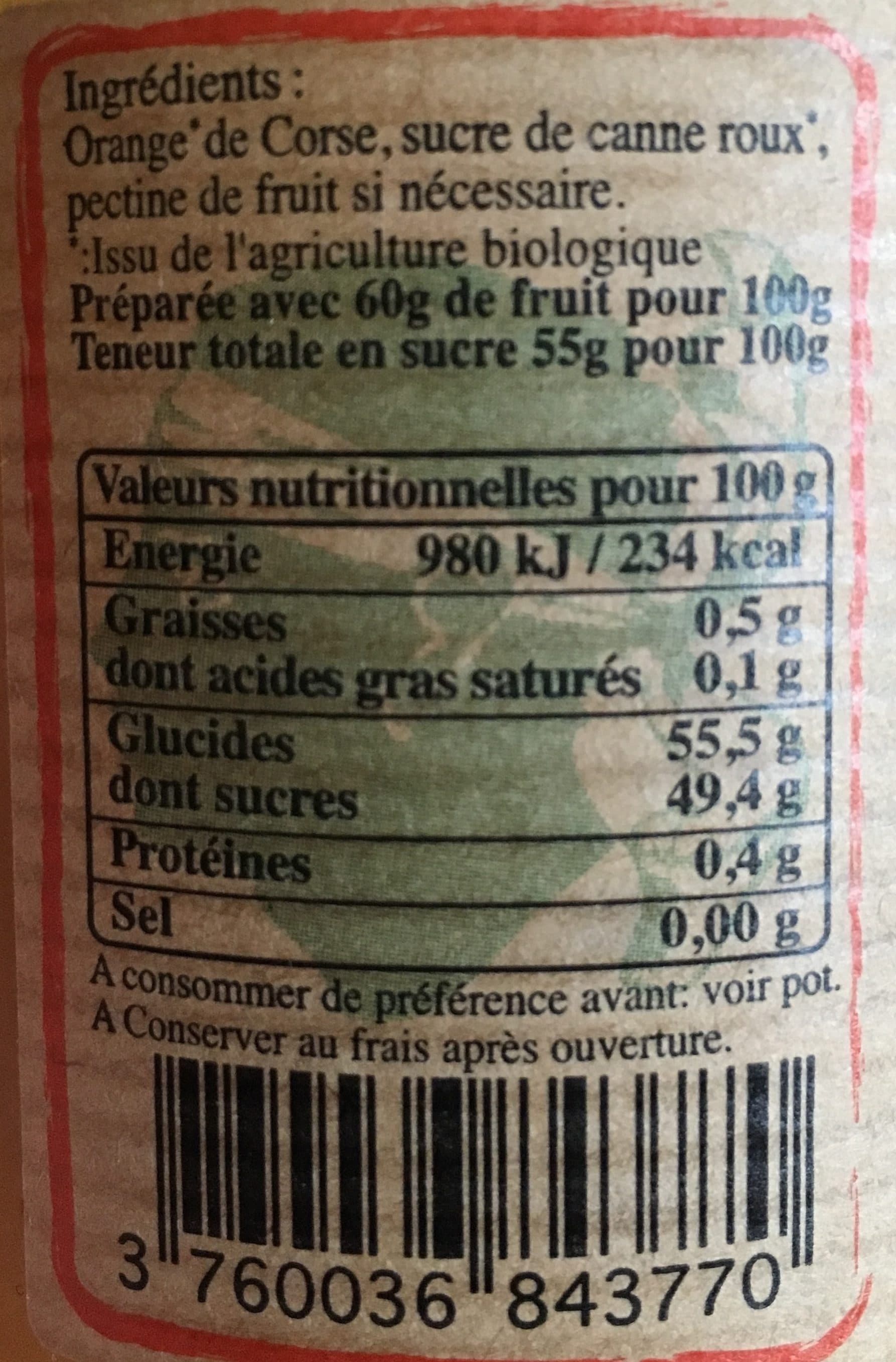 Jean Paul Vincensini Et Fils Confiture orange bio packshot