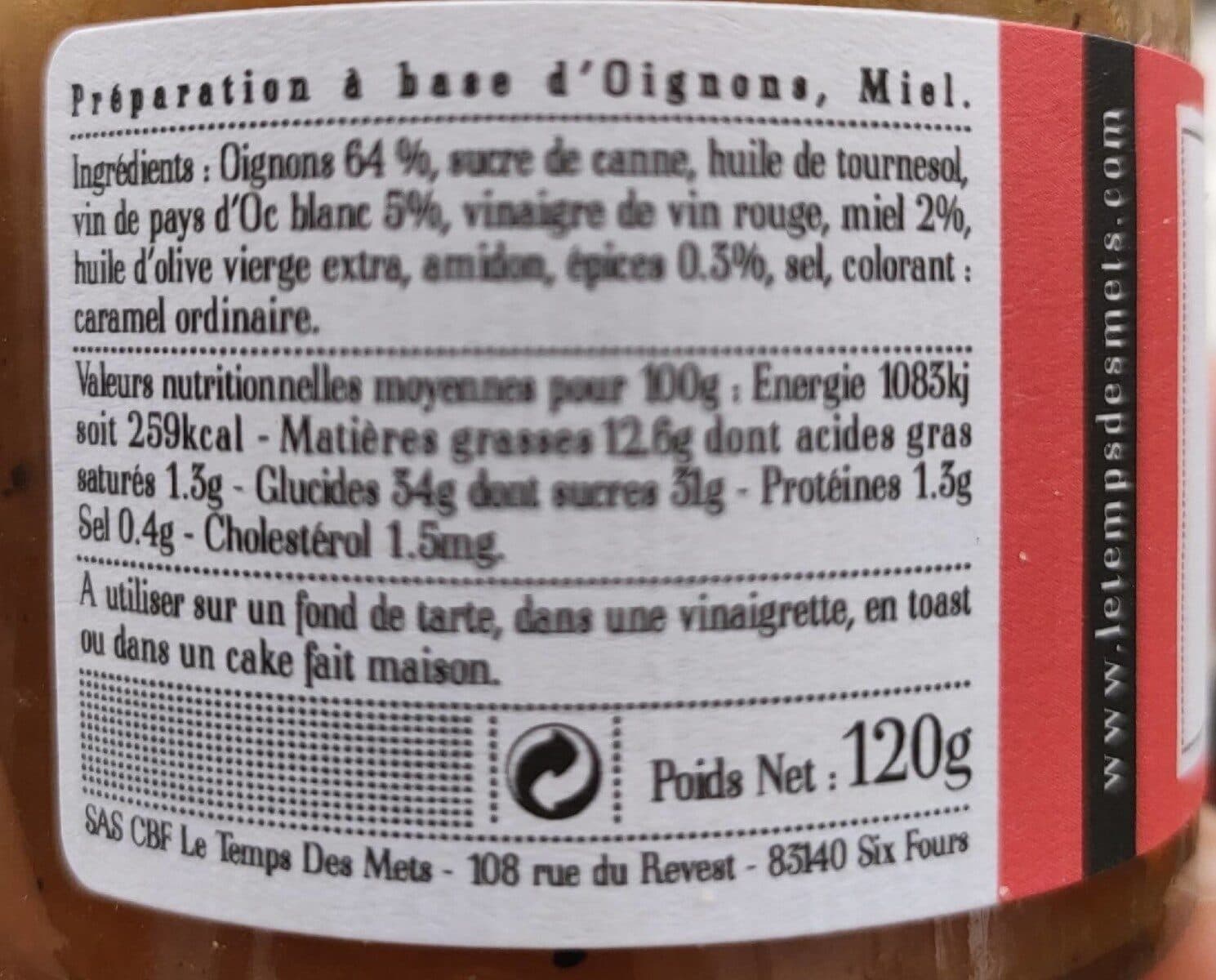 Open Food Facts Confit d'oignons au miel packshot