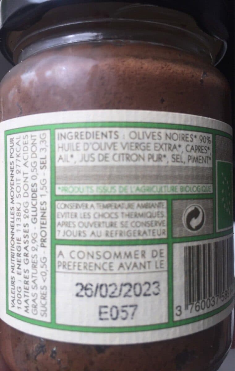 Notre Terre Tartinade BIO tapenade noire packshot