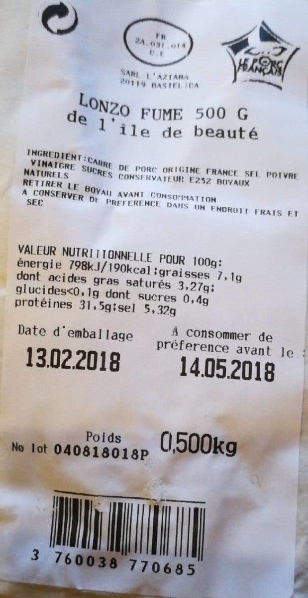 L'Aziana Lonzo fumé de l'île de beauté packshot