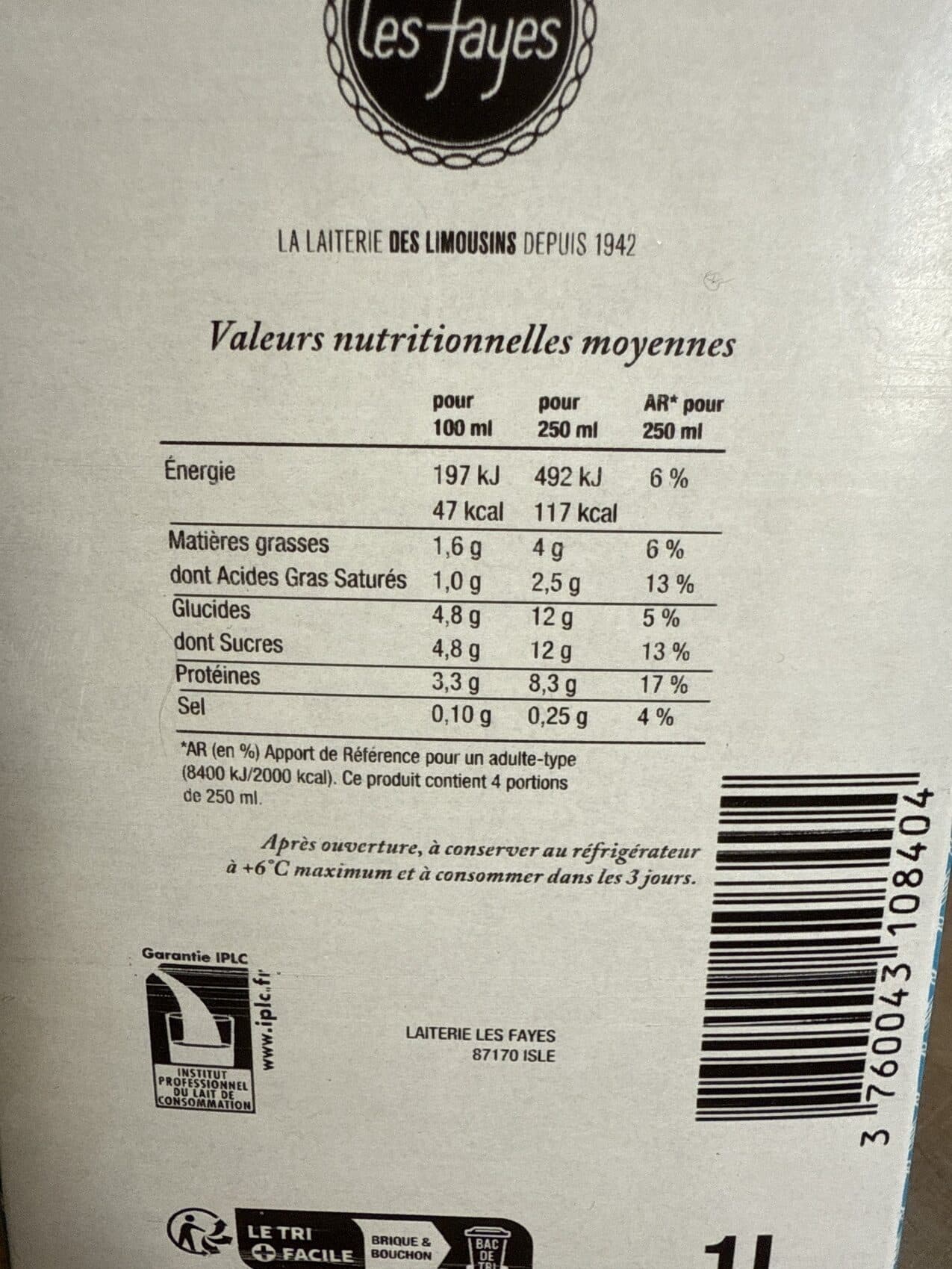 Les Fayes Le Lait des Limousins packshot