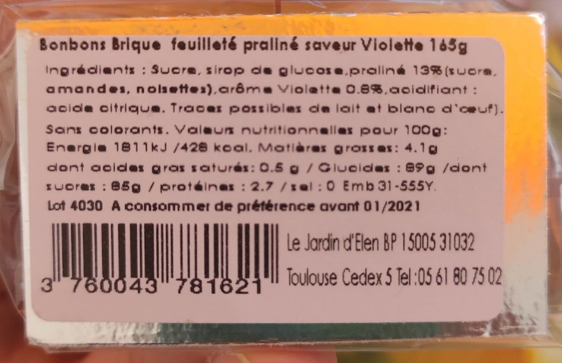 Open Food Facts Bonbons brique feuilleté praliné saveur Violette 165g packshot