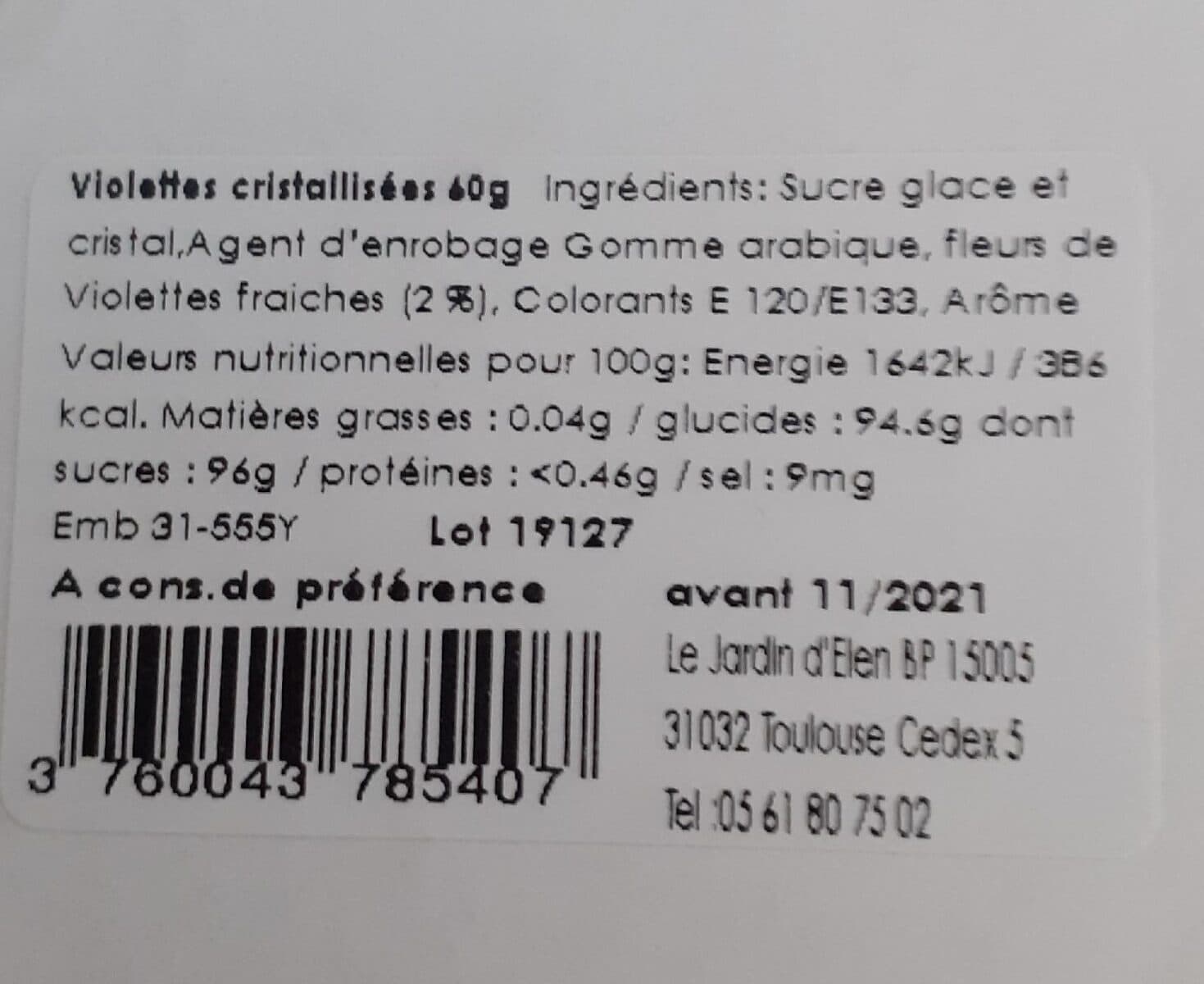 Le Jardin d'Elen Violettes cristallisées packshot