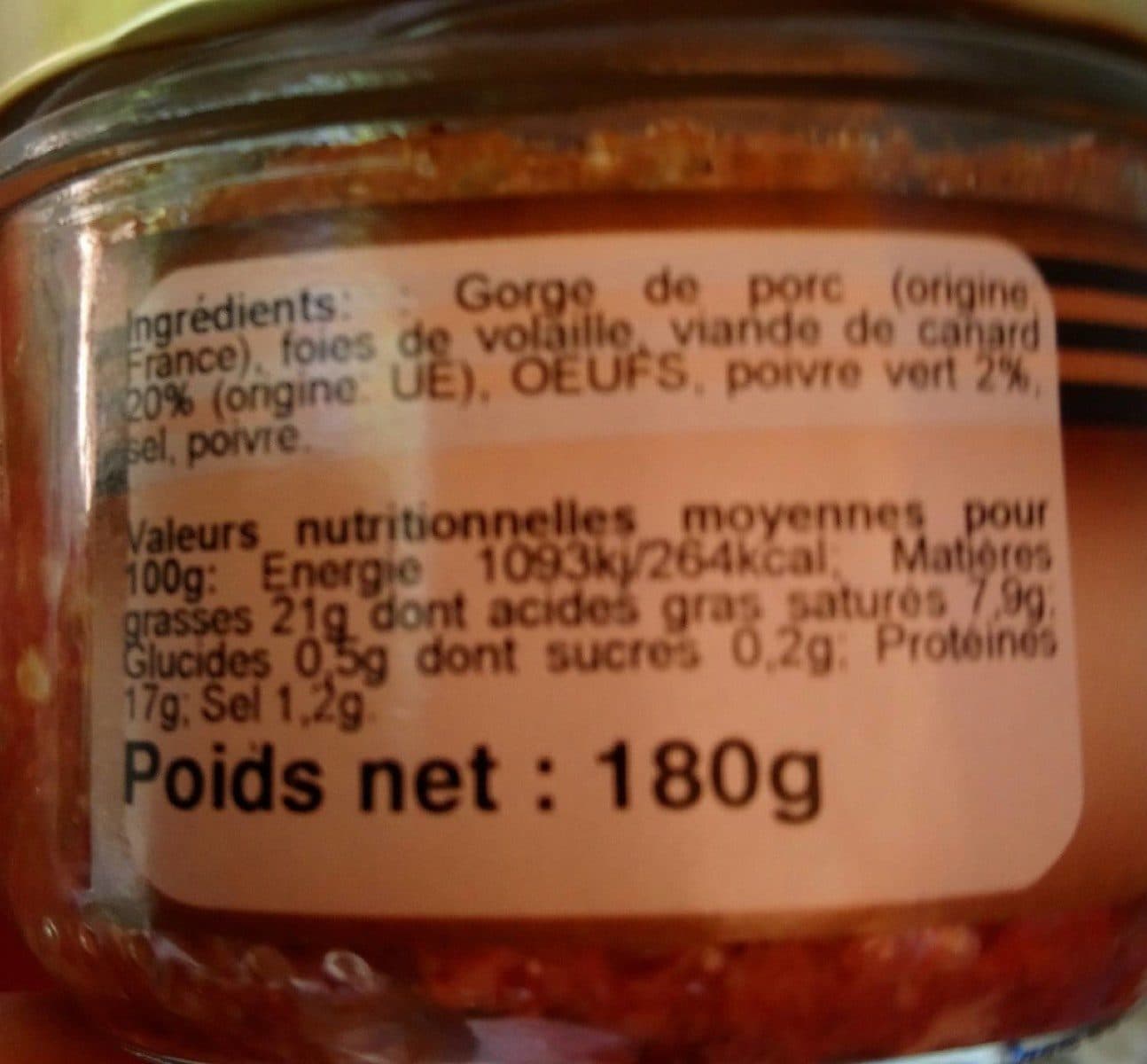 Table des Jean Pâté de Canard au poivre vert packshot