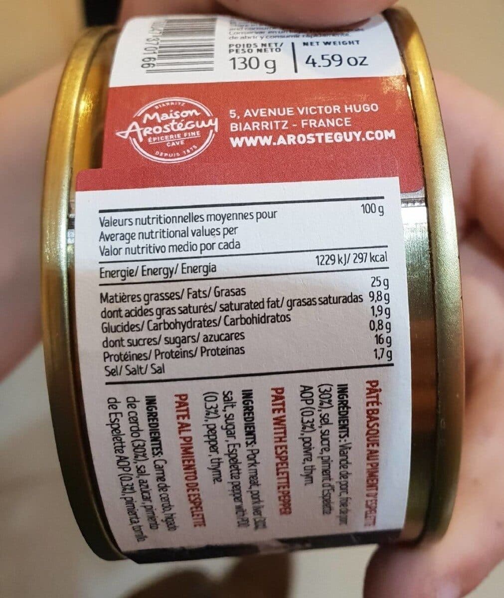 Open Food Facts Pâté Basque au piment d'espelette packshot