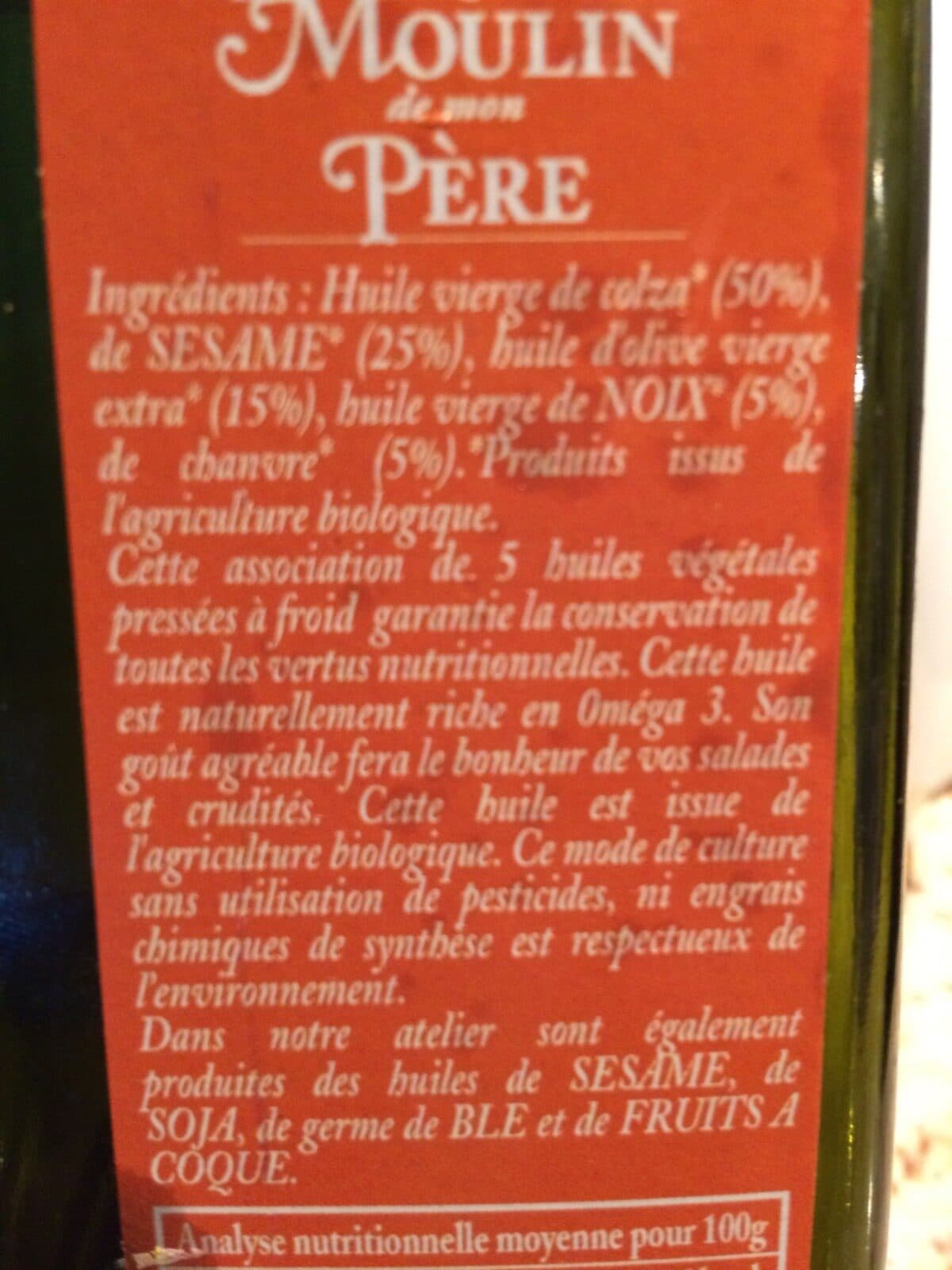 Le moulin de mon père OMEGA 3 Biologique (Association de 5 Huiles Vierges) packshot
