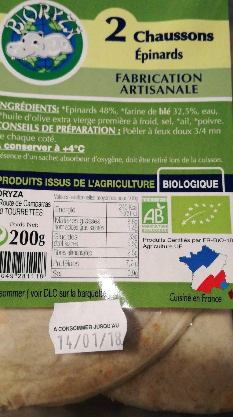 bioryza Chaussons Aux Epinards X2 packshot