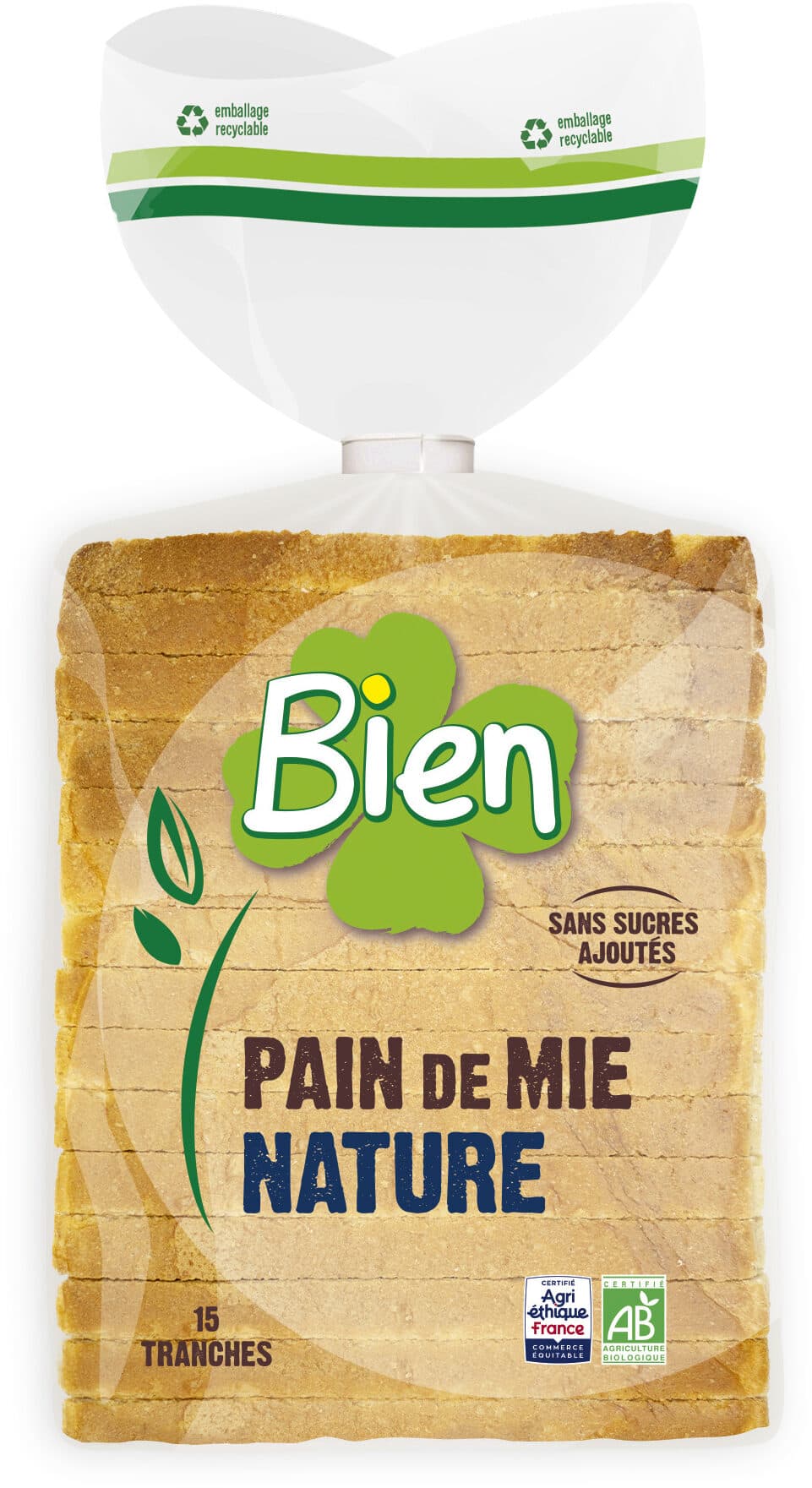 Bien Pain de mie grandes tranches nature sans sucres ajoutés 500G packshot