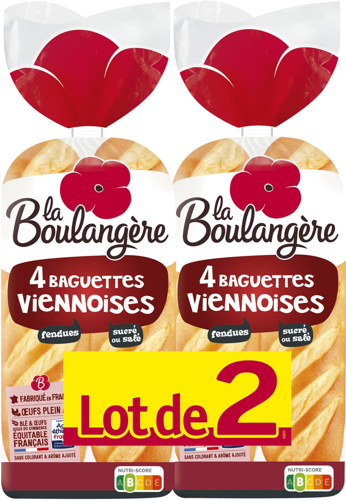 La Boulangère Lot de 2 x 4 Baguettes viennoises 680g packshot