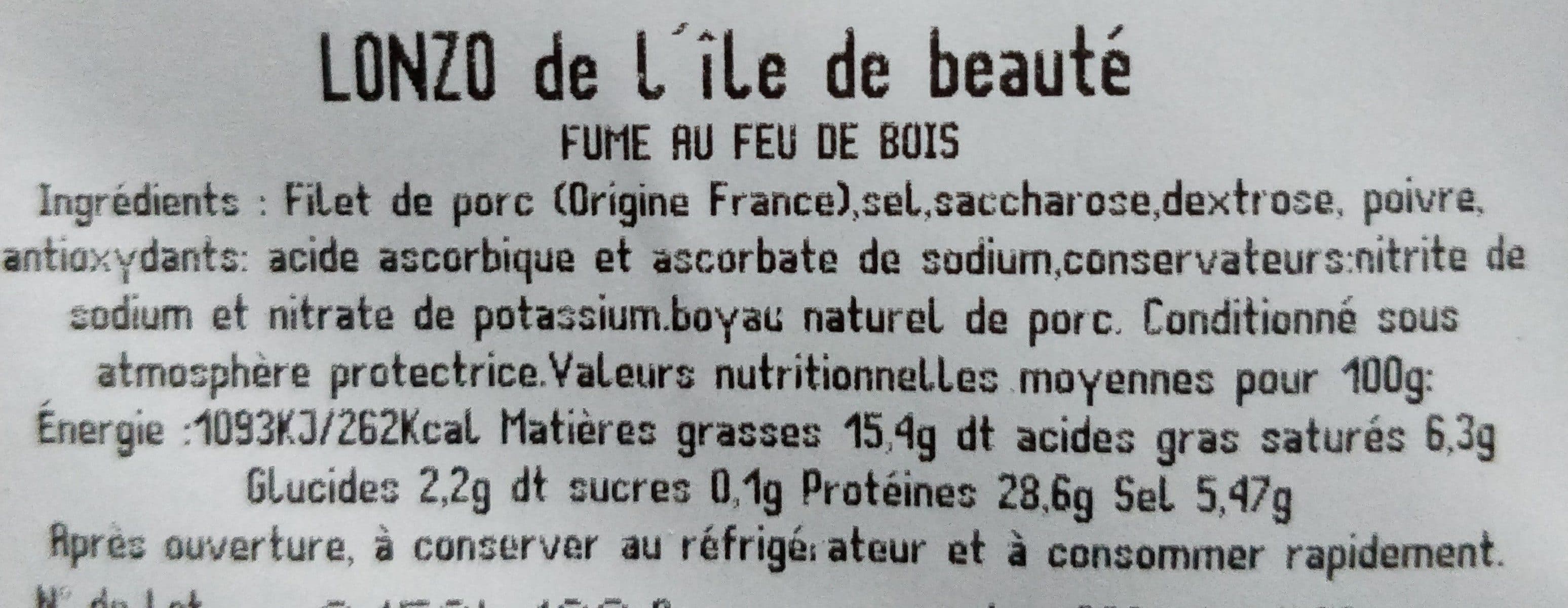 Open Food Facts Lonzo de l'ile de beauté packshot