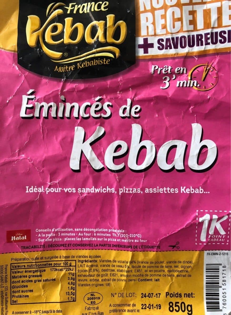 France Kebab 850G Emince Kebab Mediteraneen packshot