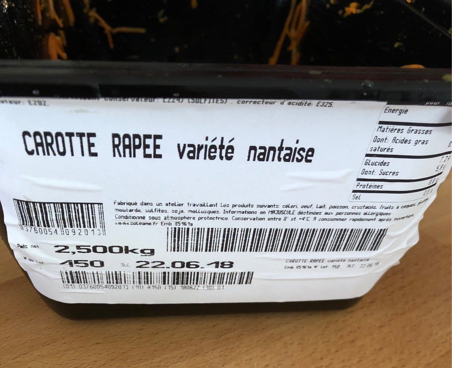 Open Food Facts Carotte rape variété nantaise packshot