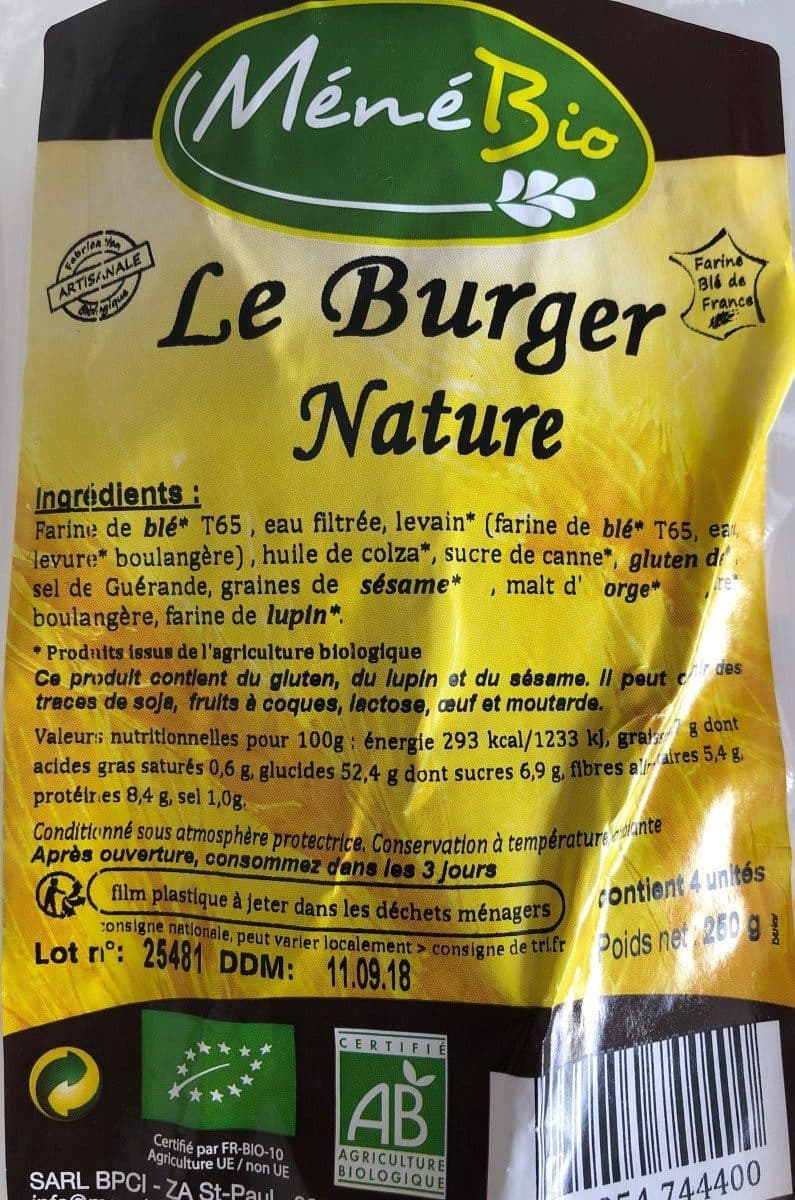 MénéBio Le burger Nature packshot