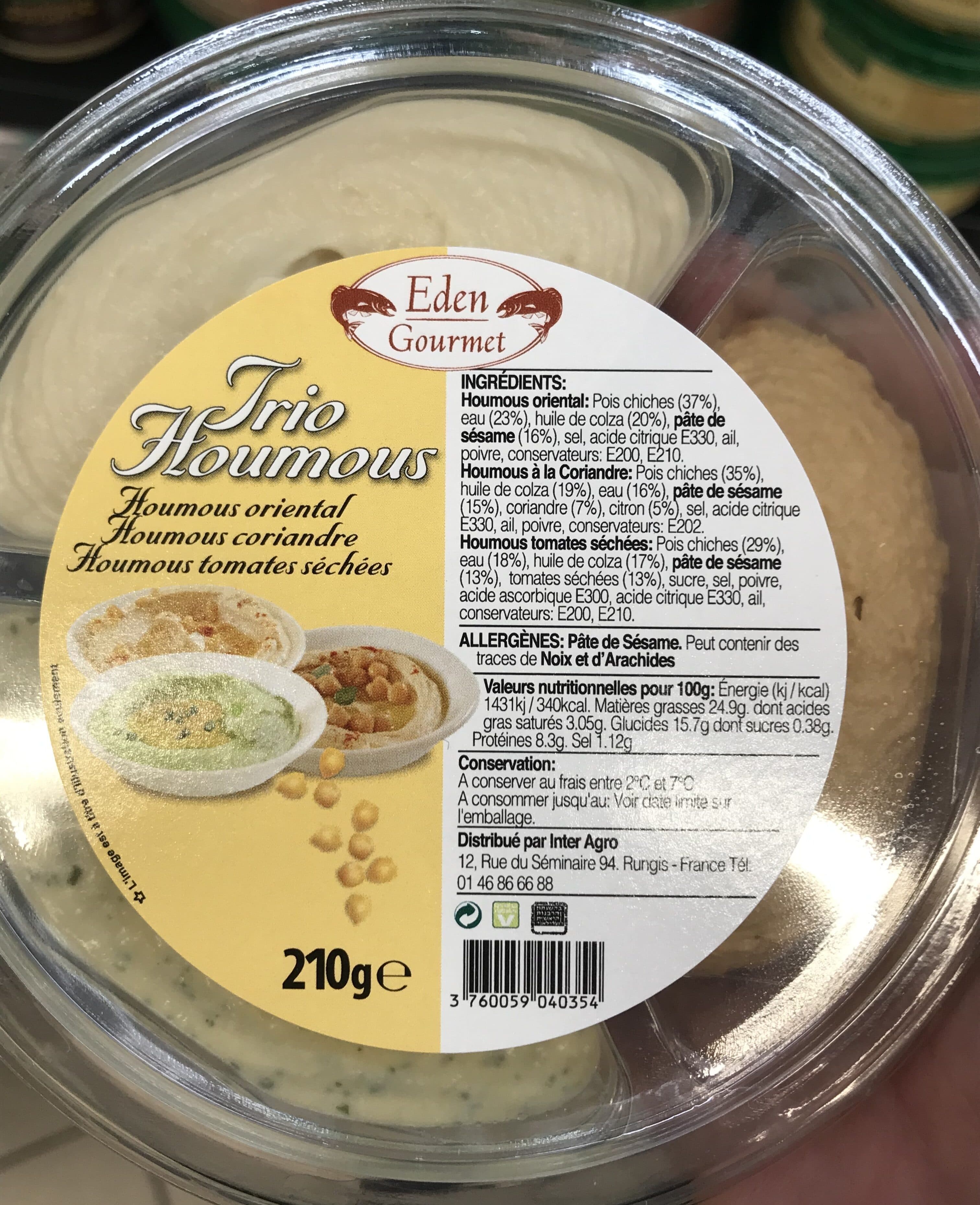 Eden gourmet Trio Houmous oriental, coriandre, tomates séchées packshot