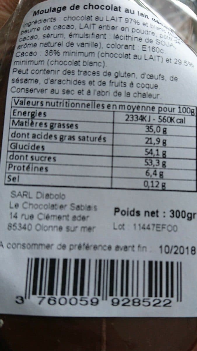Le Chocolatier Sablais Moulage de chocolat au lait packshot