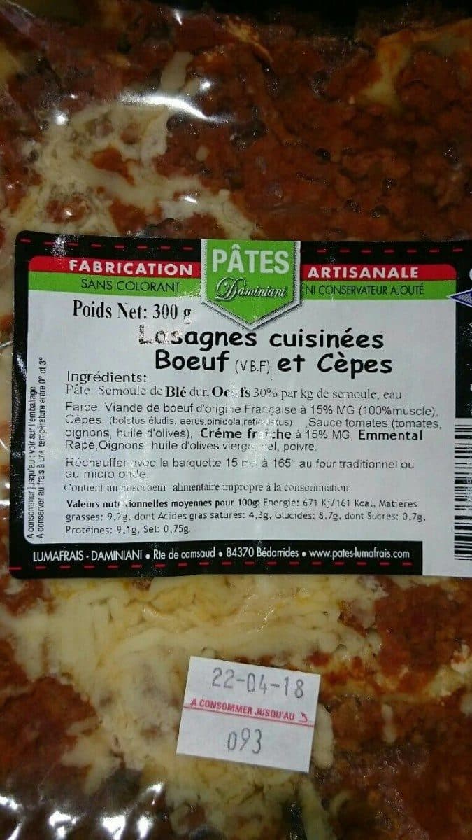 Open Food Facts Lasagnes cuisinées Bœuf et Cèpes packshot