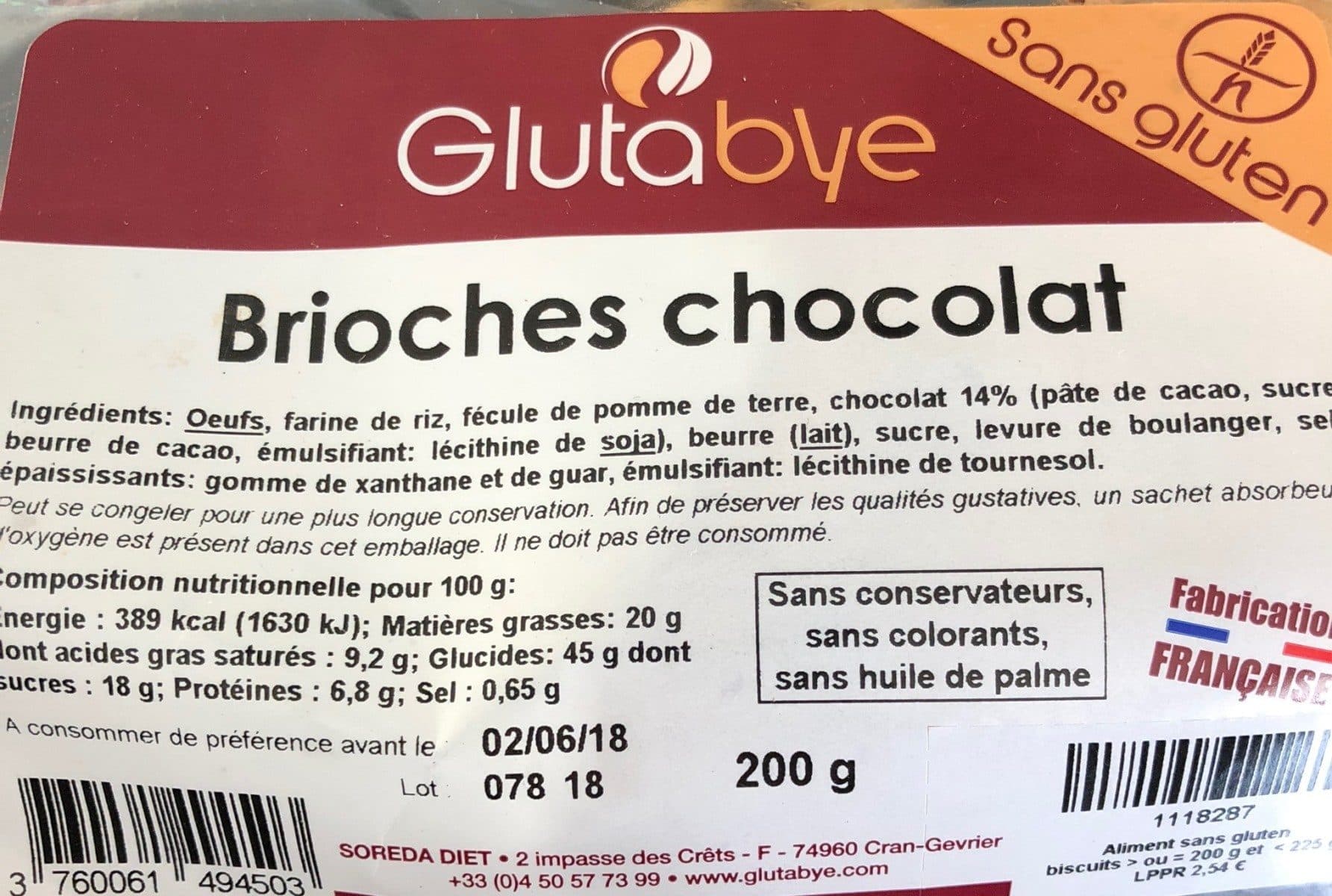 Glutabye Glutabye Brioche Ciocc 200G packshot