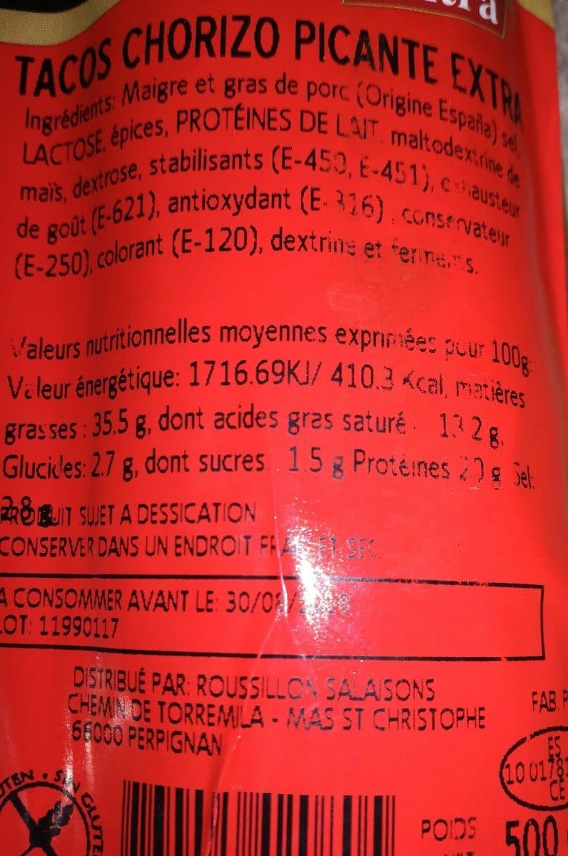 Open Food Facts Tacos Chorizo Picante 500g packshot