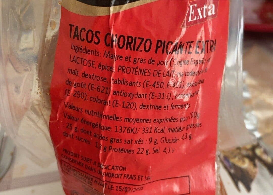 Open Food Facts Tacos Chorizo Picante 500g packshot