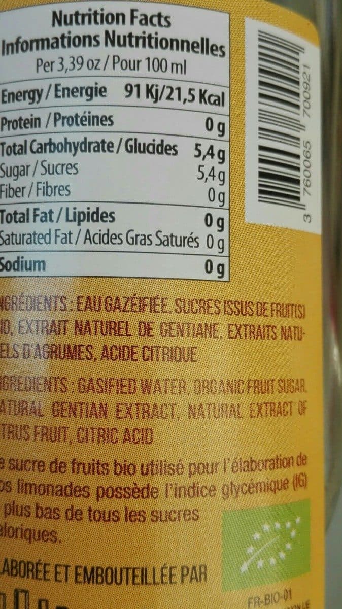 Open Food Facts Limonade artisanale à la gentiane packshot