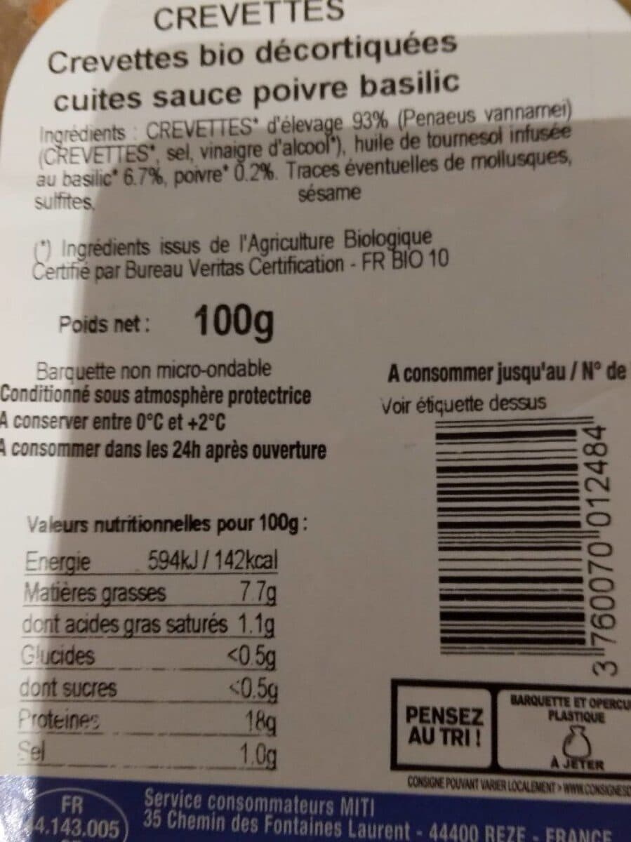 Bio Maree Gambas Cuites Basilique Et Poivre packshot