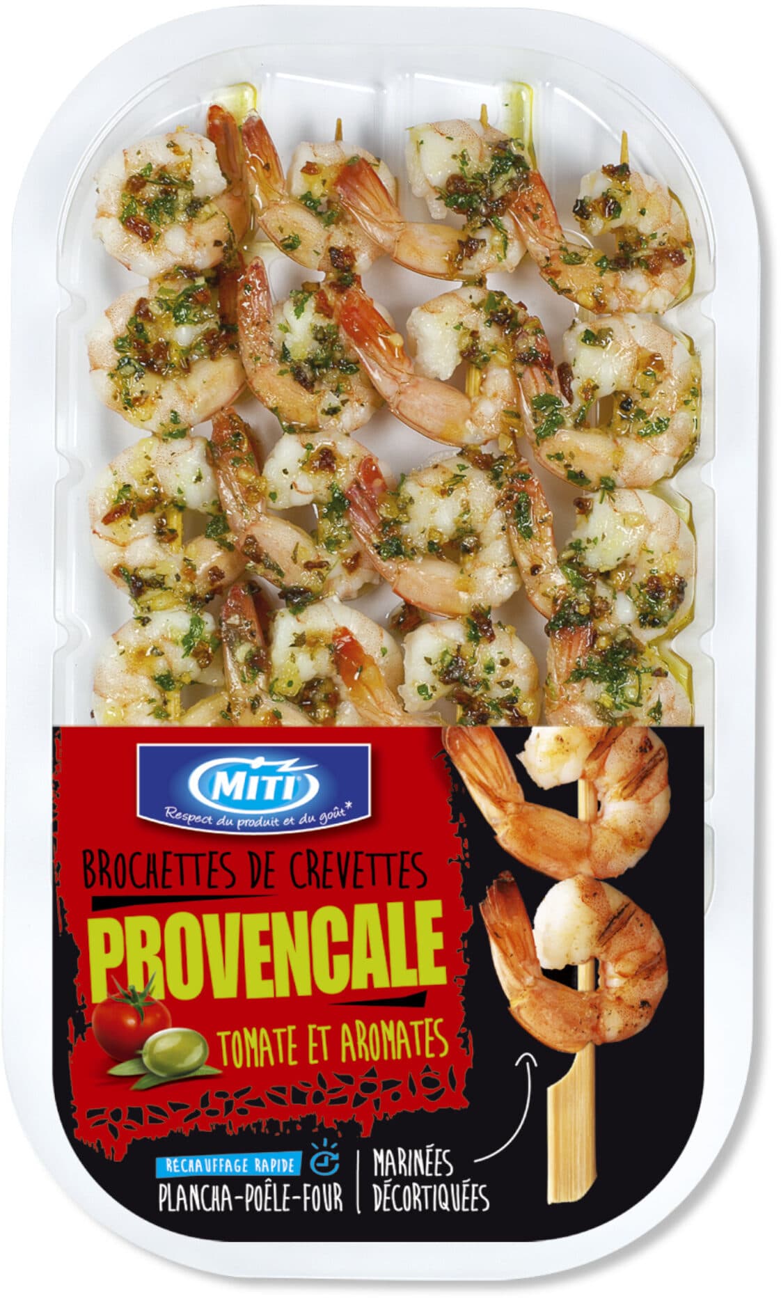 Miti Brochettes de crevettes Provençale tomate et aromates - 125g - Frais packshot