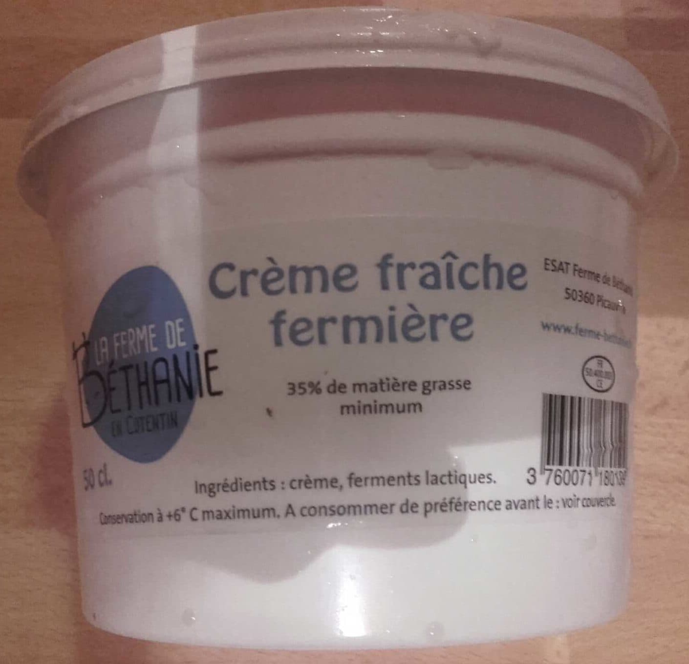 La Ferme de Béthanie en Cotentin Crème fraîche fermière 35% M.G. min. packshot