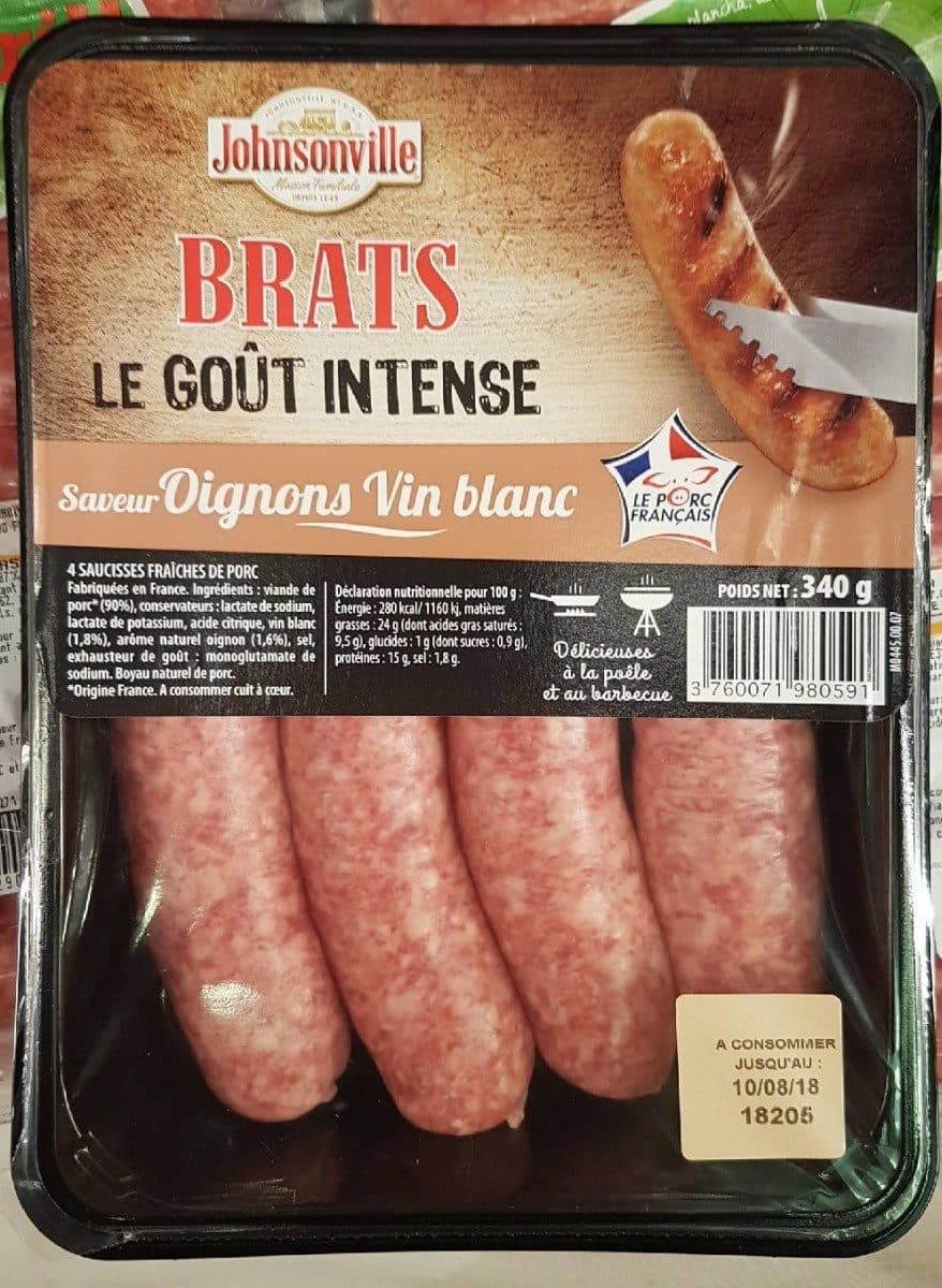 Johnsonville Brat's saucisse oignon vin blanc x4 packshot