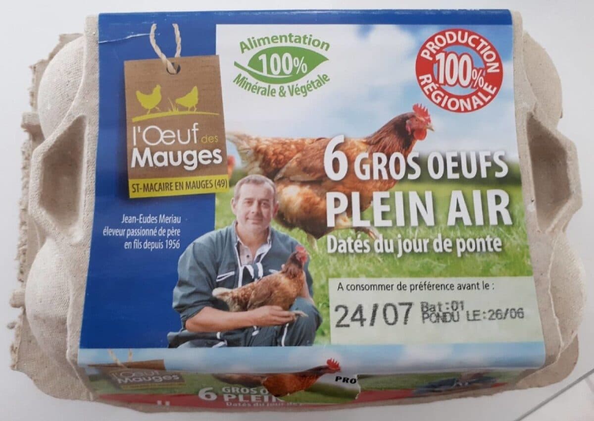 Open Food Facts 6 Gros oeufs frais de plein air dates du jour de ponte packshot