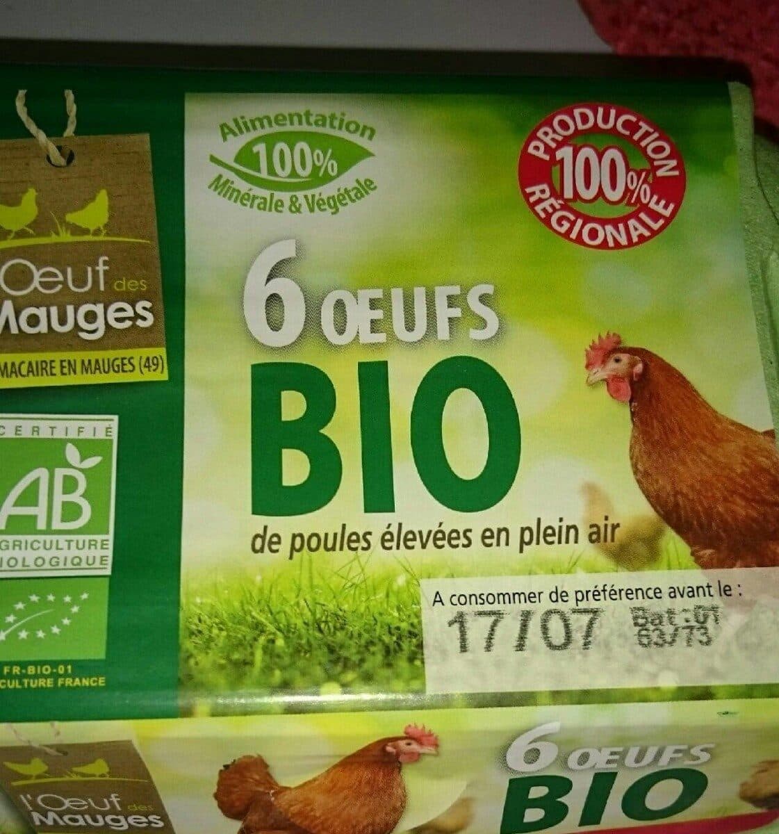 Open Food Facts 6 Oeufs bio moyens L'OEUF DES MAUGES packshot