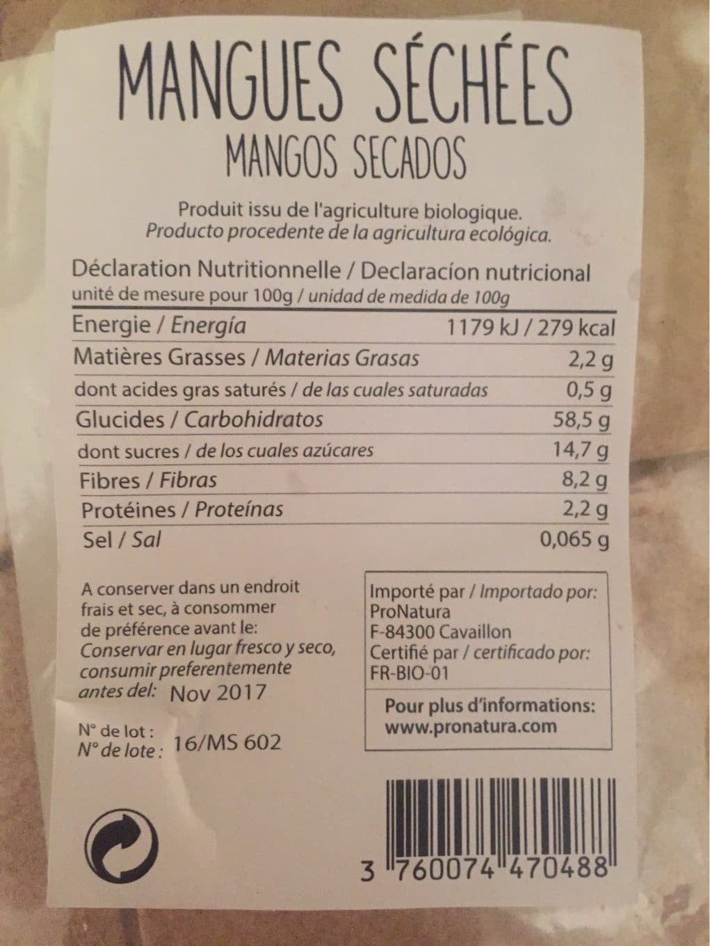 Pronatura MANGUES SECHEES packshot