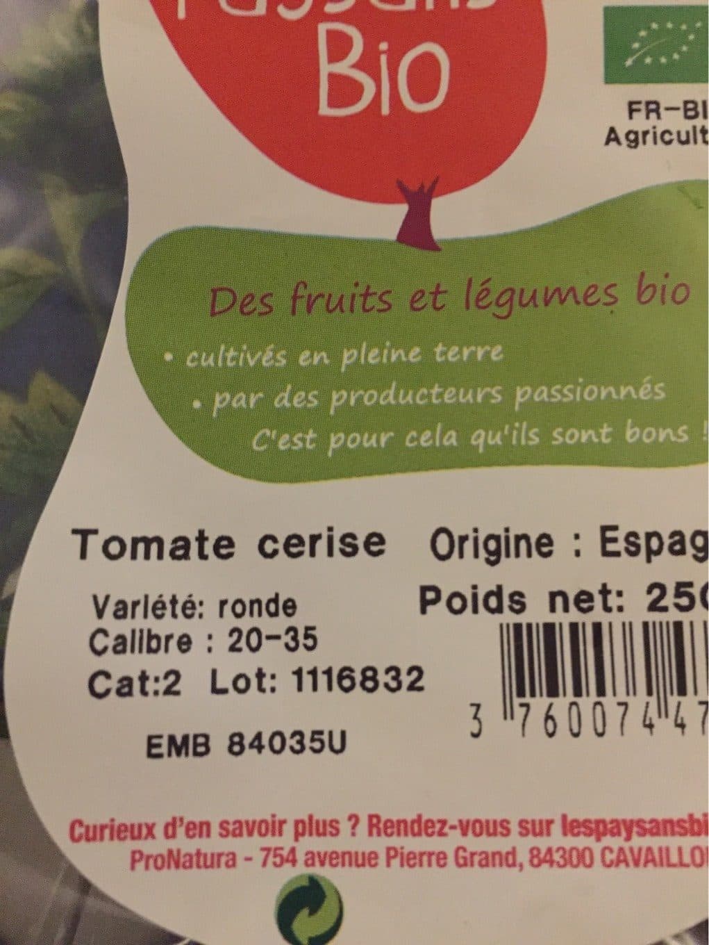Pronatura Tomate cerise biologique packshot