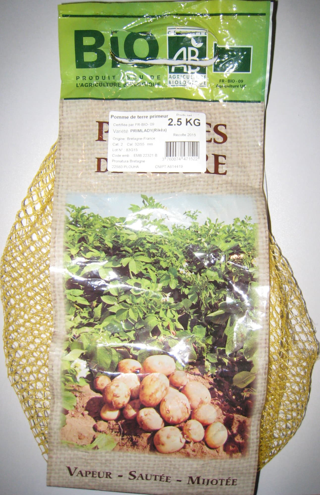 Pronatura Pomme de terre primeur Récolte 2015 packshot