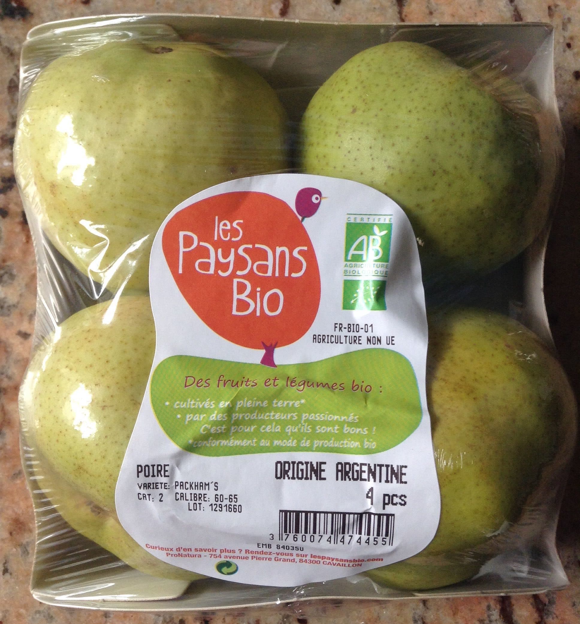 Les Paysans Bio Poires packshot