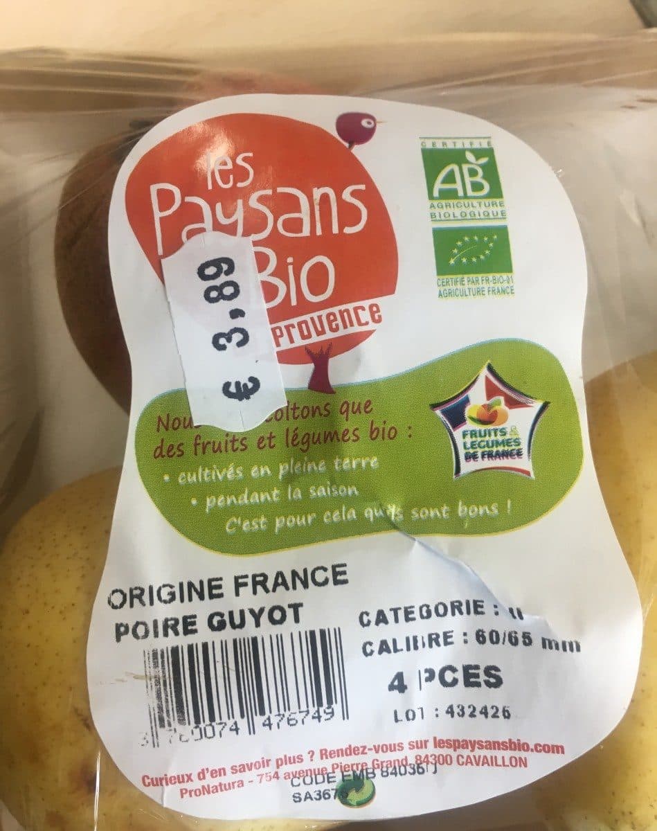 Les Paysans Bio Poire guyot packshot
