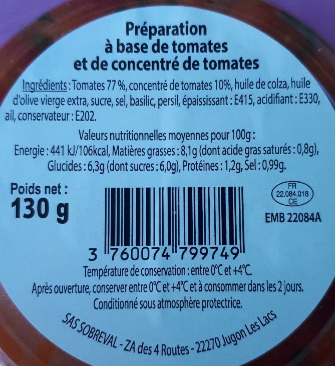 Open Food Facts Tartare de tomates au basilic packshot