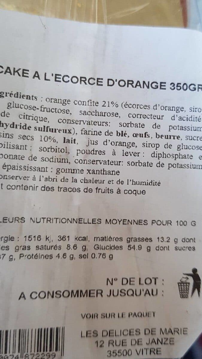 Les Délices de Marie Cake à l'écorce d'orange packshot