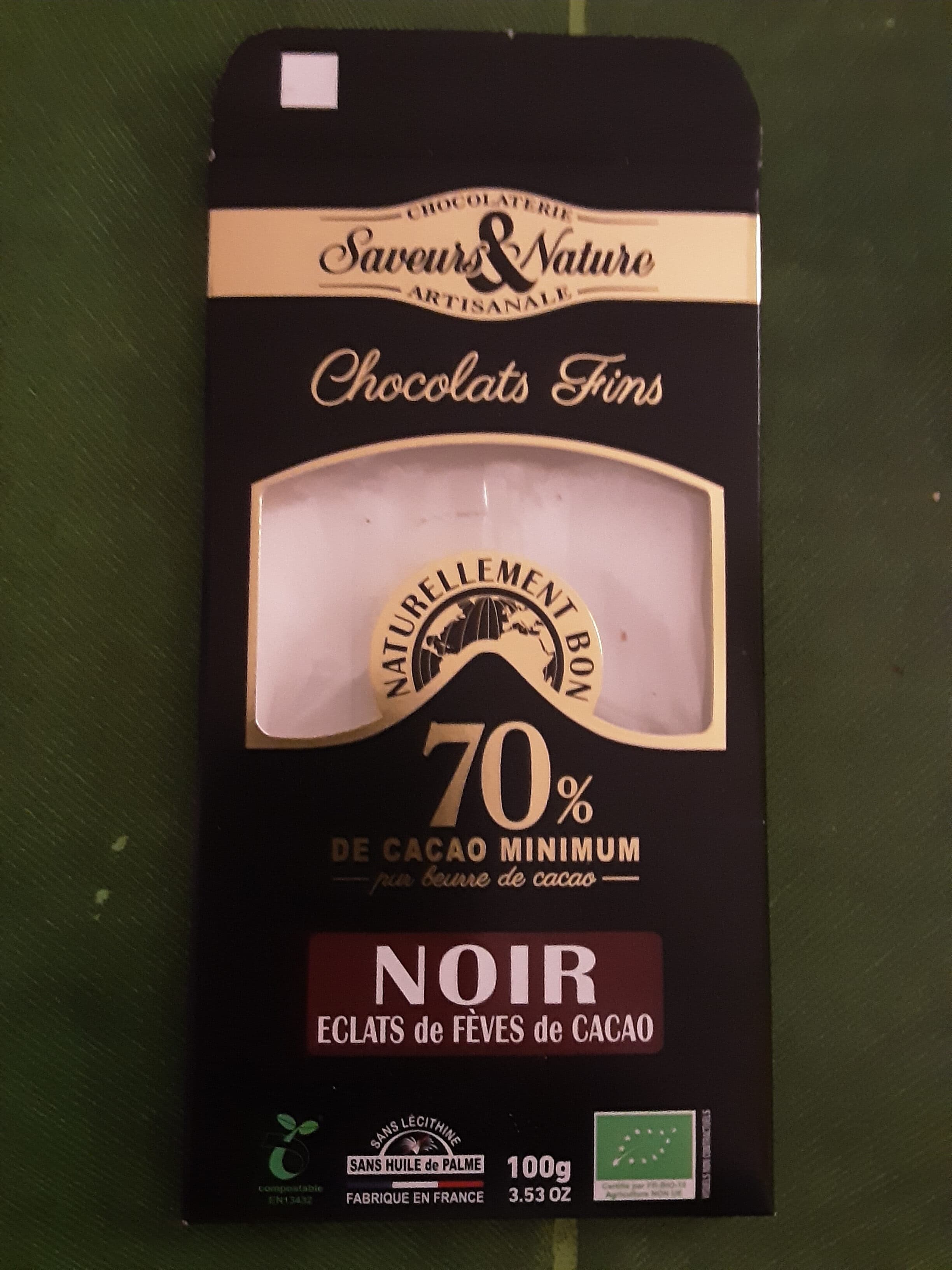 Saveurs Et Nature Chocolat Noir Et Feves De Cacao (100 GR) packshot