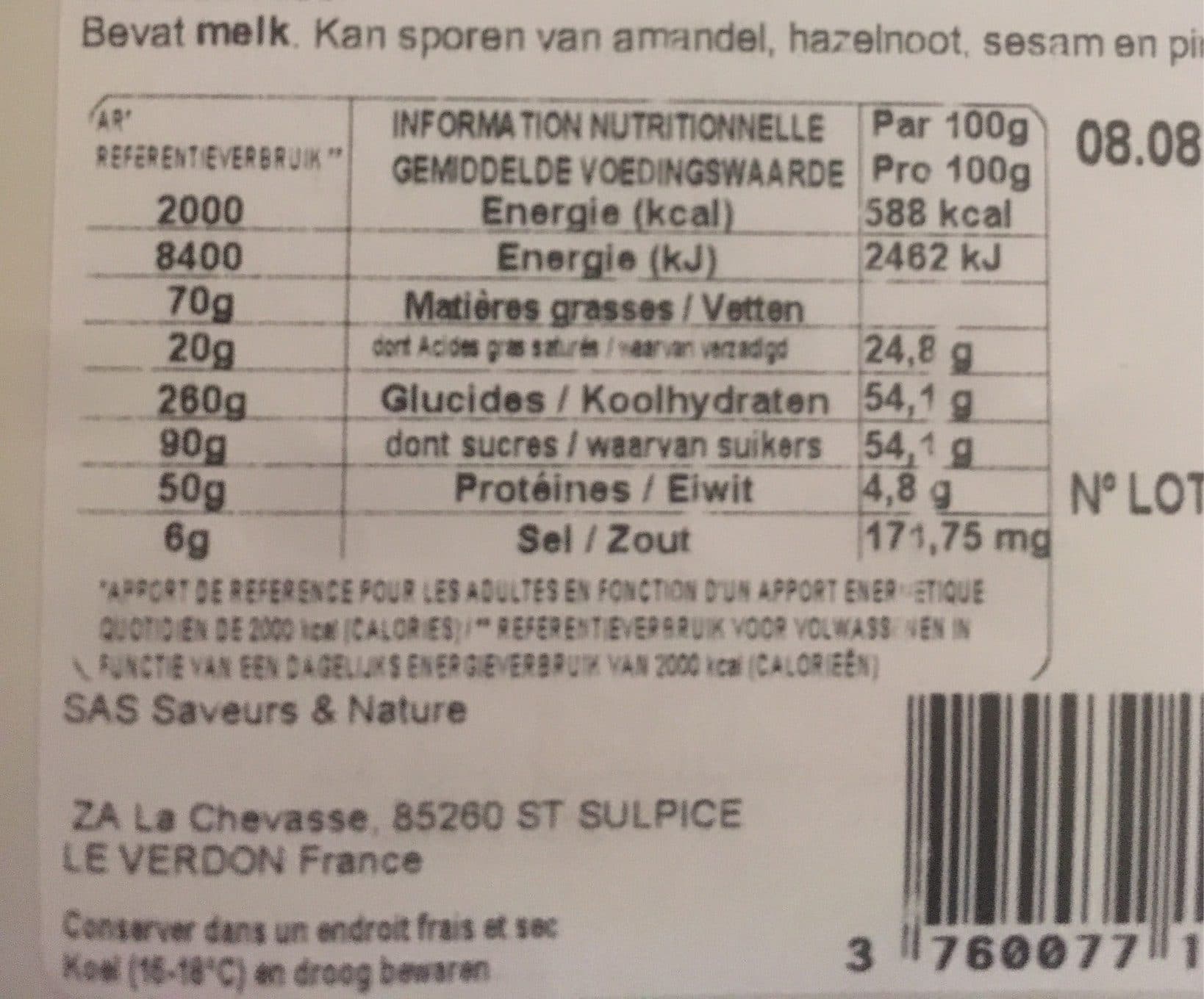 Saveurs & Nature CHOCOLAT BLANC TABLETTE packshot