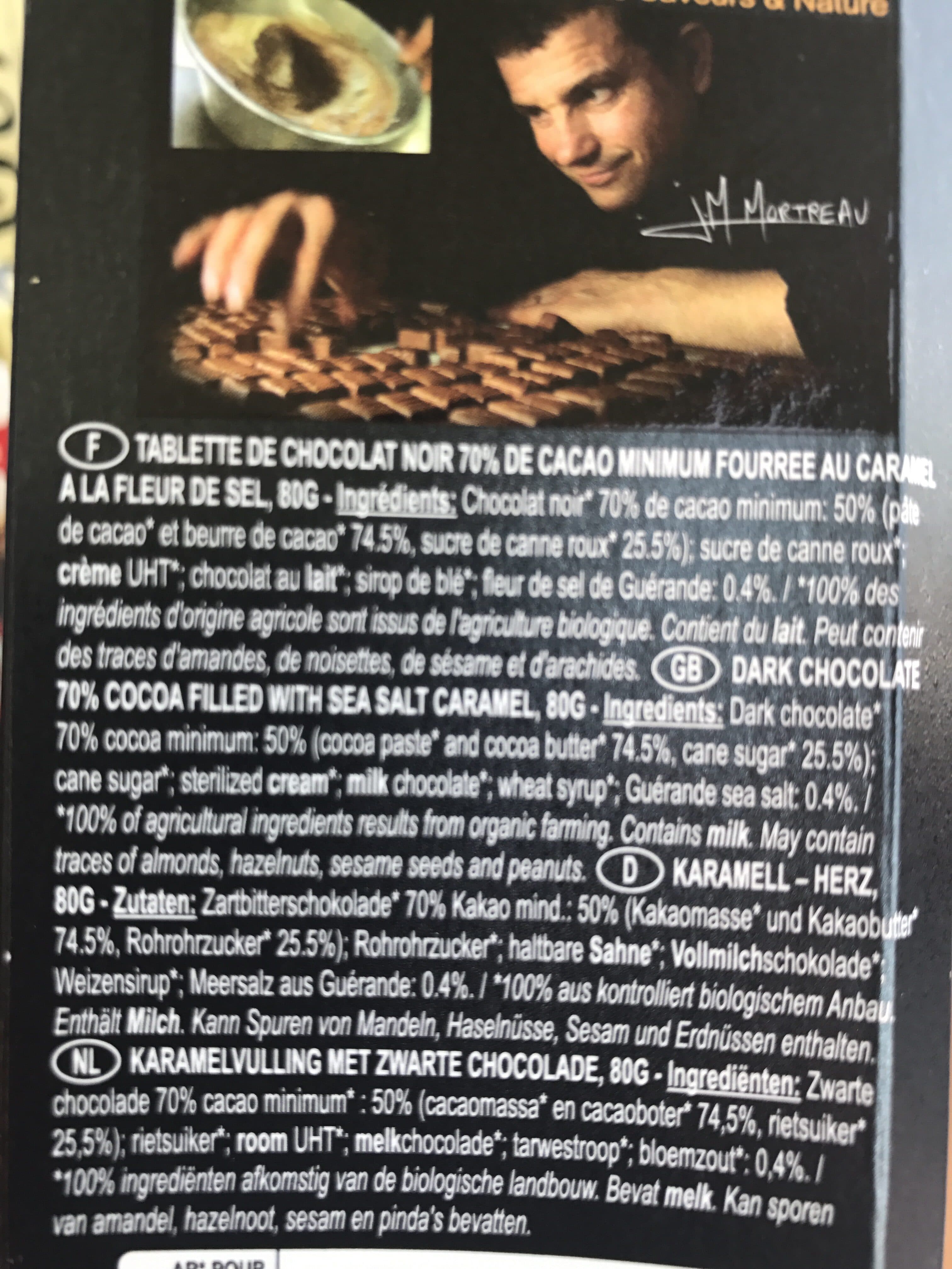 Saveurs Et Nature Tablette de chocolat noir fourrée au caramel à la fleur de sel packshot