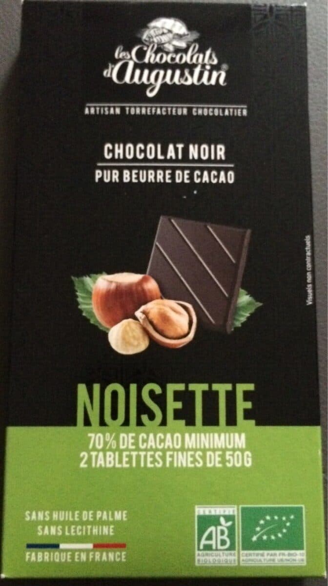 Les Chocolats D'augustin Tablette Chocolat Noir 70 % Cacao à La Noisette packshot