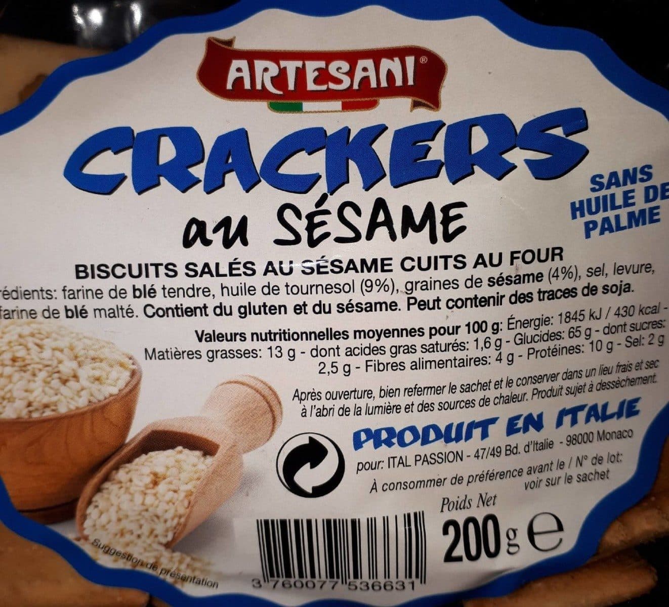 Artesani Crackers au sésame packshot