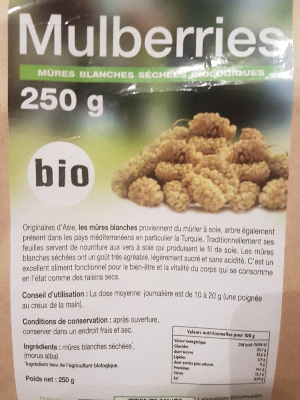 Exopharm Exopharm Mûres Blanches Séchées Biologiques, 250 G packshot