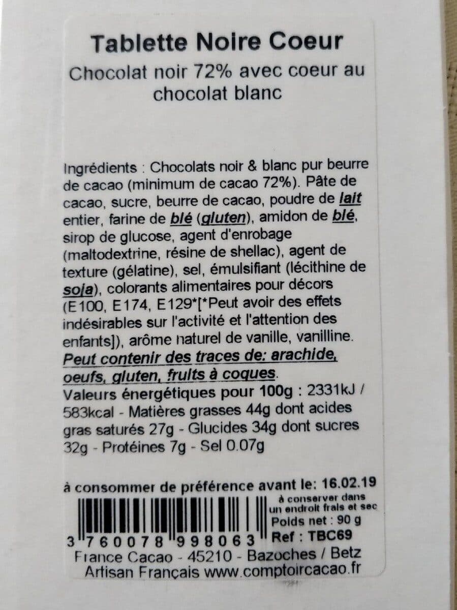 Comptoir du Cacao Tablette de chocolat Noir coeurs packshot