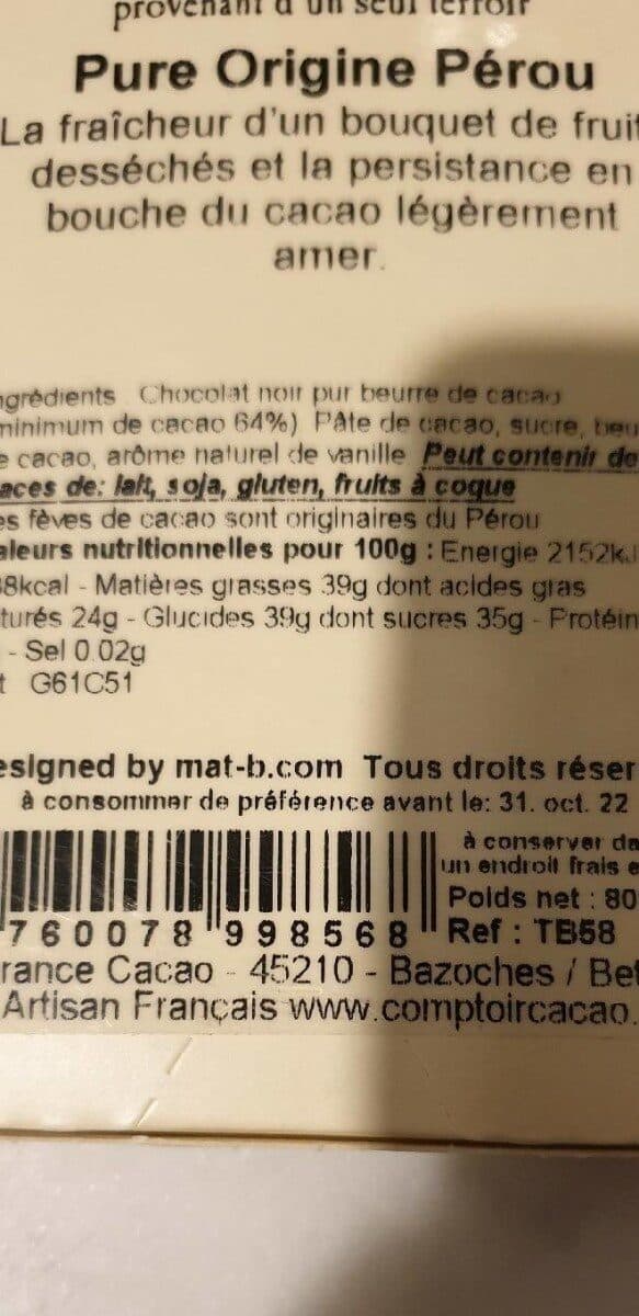 Comptoir Du Cacao Chocolat noir 65% packshot
