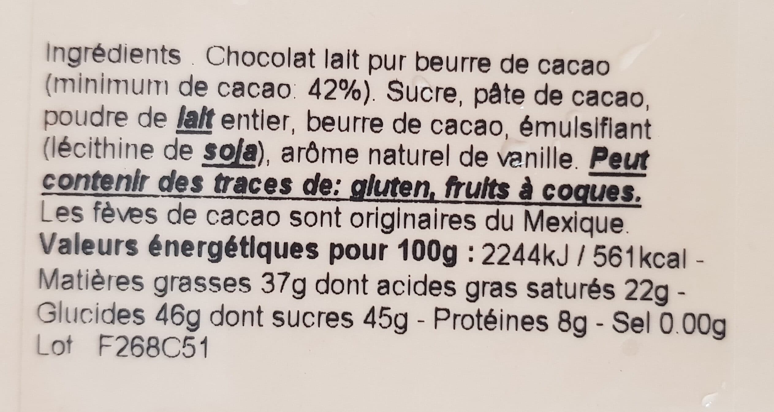 Comptoir du Cacao Mexique Lait 42% packshot