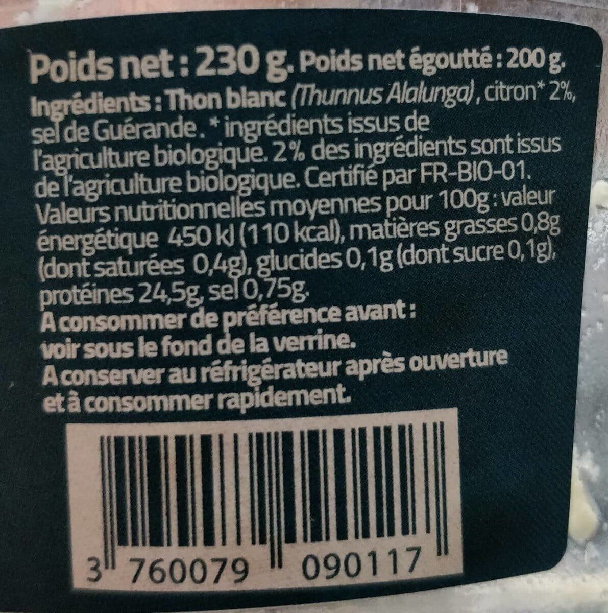 Open Food Facts Thon blanc au citron bio packshot