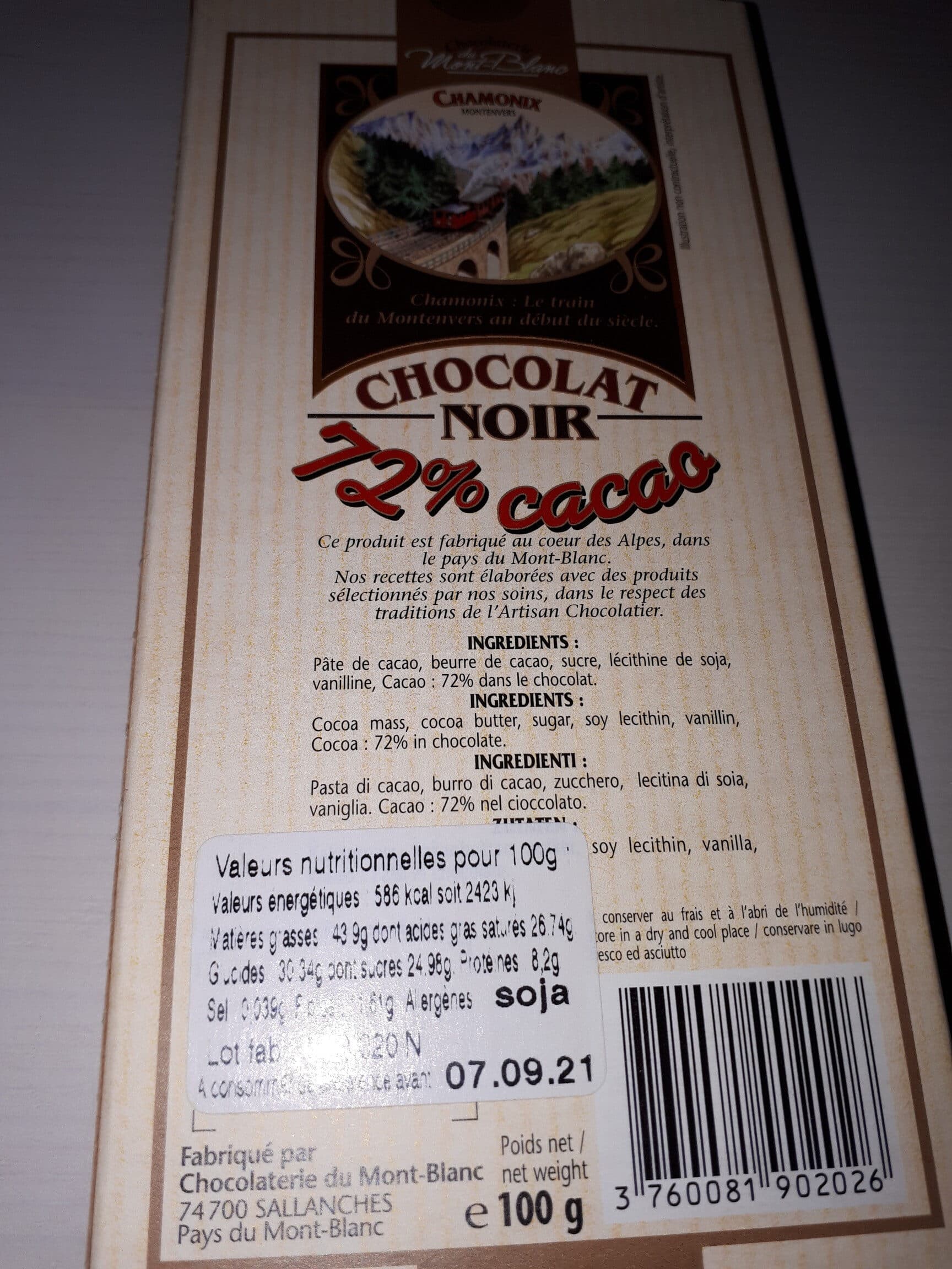 Chocolaterie du Mont Blanc Chocolat noir packshot