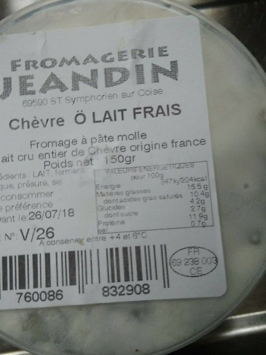 Fromagerie Jeandin Chevre o lait packshot